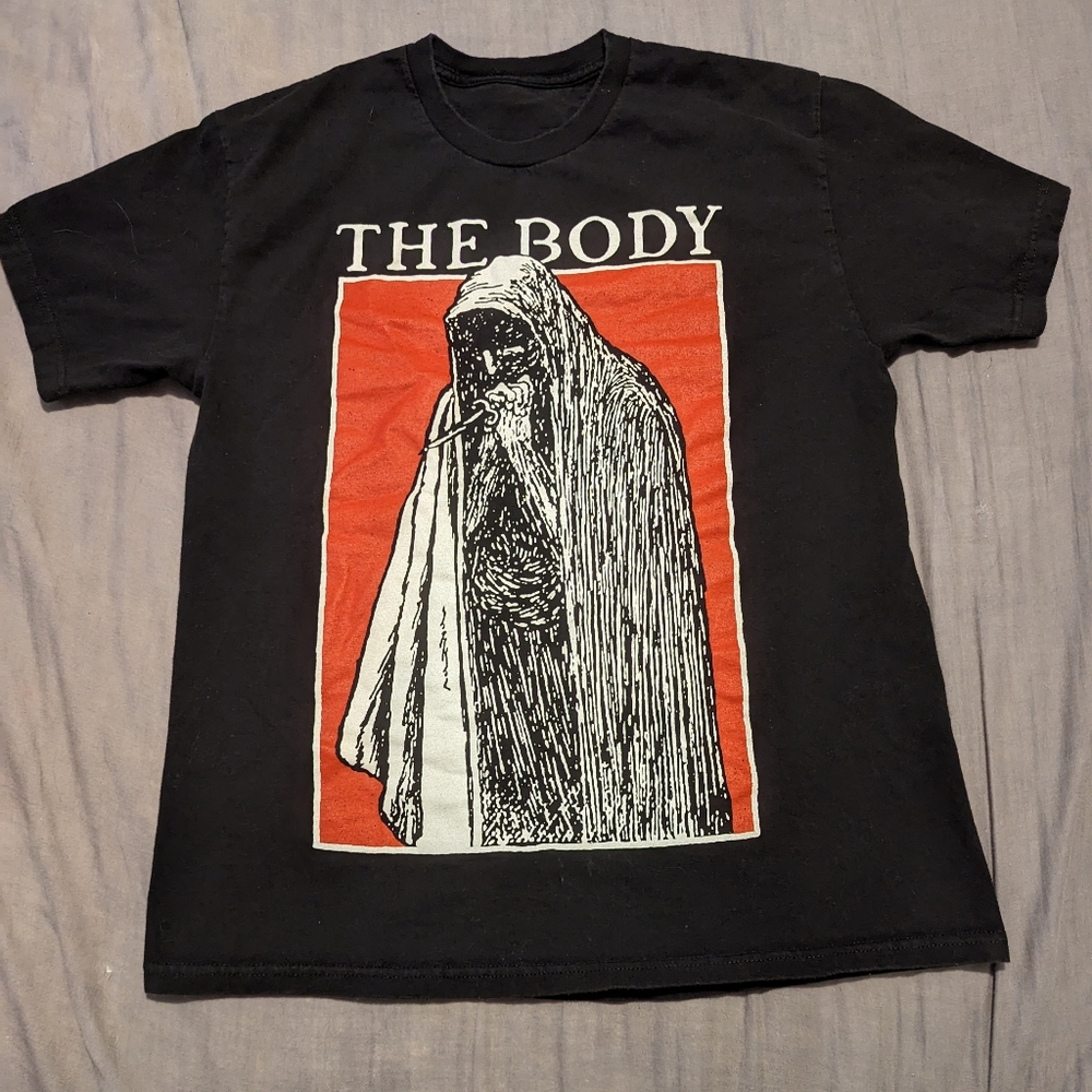 Large Black, White, and Red The Body Tee.